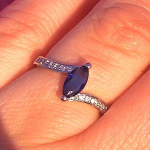 Beautiful Synthetic Blue Zircon Marquis Type Cut Fashion Ring
